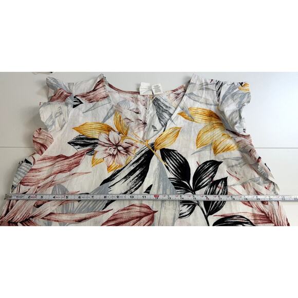 C&C California Dress Linen Floral Tropical Boho Flutter Sleeve Shift Dress XL - Picture 7 of 9